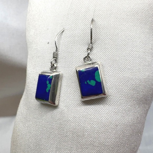 Jewelry - Vintage Azurite Malachite Earrings Women OS Blue Good Sterling Silver Drops